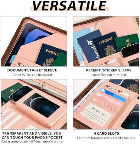 Leather Clipboard with Storage, Zippered Padfolio Portfolio Organizer, 3 Ring Binder 1 Inch, Notepad, Tablet Sleeve, 5 Dividers with Pocket, Stickets for Office, Nurses, Students, Teachers Rose Gold - Image 4