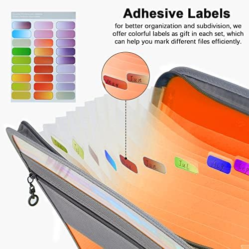 NAFY Expanding File Folders, 2Pack 13 Pockets Document Organizer with Zipper, A4 Letter Size Portable Accordion Expanding File Folders with Multicolor Labels for Office School Supplies (Black+Orange) - Image 5