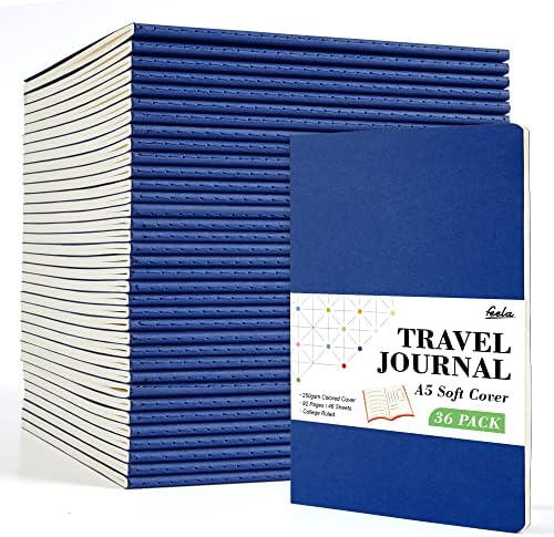 feela 36 Pack Soft Cover Journal Bulk, Lined Blank Travel Journal for Women Men Writing, Notebooks College Ruled for Work, Note Taking Notebook School Business Supplies, 8.2” x 5.5”, A5, Navy by feela