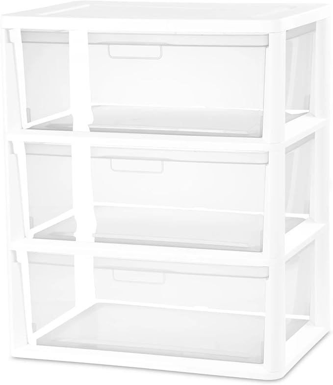 Plastic Drawer Wide Tower Plastic Storage Cart with Clear Pull Out Drawers, Black (White, 3 Drawer Wide Tower Broad) by Unknown