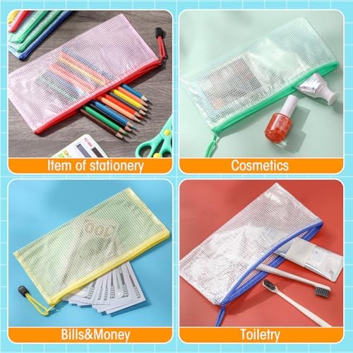 Zhehao 400 Pcs A6 Mesh Zipper Pouch Pencil Pouch with Zipper Waterproof Mesh Storage Bags Small File Bags for Organization Office Supplies, 9.5 x 4.5 Inch (Fresh Color) - Image 3