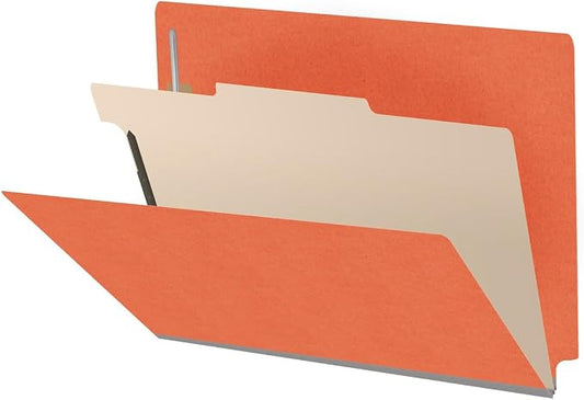 Ecom Folders Heavy Duty Top Tab Classification Folders | Letter Size 18 Pt Stock with 1 Divider | 2/5 Cut Right Position Tab for Medical, Legal and Office Documents | Orange, Box of 10 by Ecom+Folders