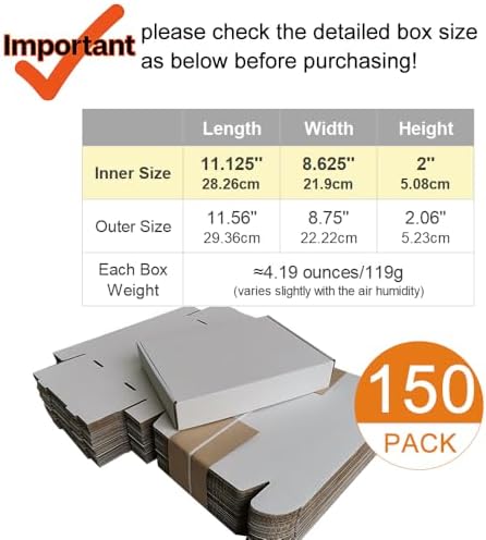150 Pack 11.125x8.625x2'' Small Shipping Boxes, Corrugated Cardboard Mailers for Business, White (CM1182-150) - Image 2