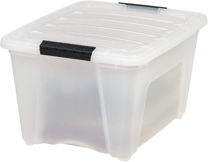 IRIS USA 6-Pack 32 Quart Storage Bins with Lids, Pearl | Conceals contents for a clean look. Great for linens, décor, closet storage, and supplies. Nestable design saves space - Image 4