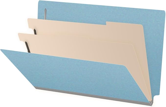 Ecom Folders End Tab Pressboard Classification Folders | Legal Size 25 Pt Stock with 2 Dividers and 2" Tyvek Expansion | Medical, Legal & Office Records Organizer | Light Blue, Box of 10 by Ecom+Folders