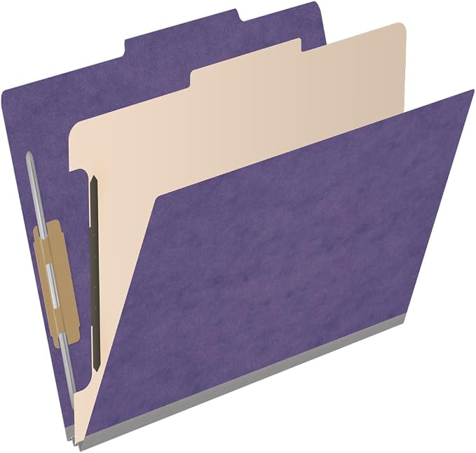 25 Pt. Pressboard Classification Folders, 2/5 Cut ROC Top Tab, Letter Size, 1 Divider, Purple (Box of 10) - Image 2
