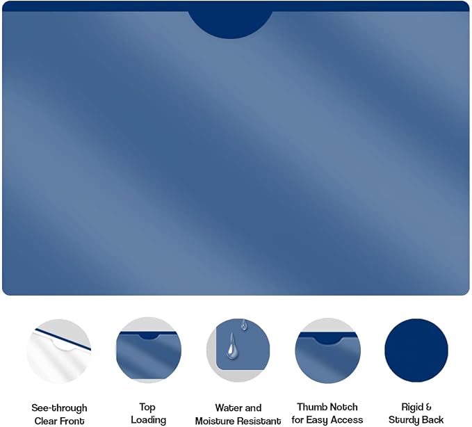 Doctor Stuff- 100 Pack, Vinyl Plastic Pocket File Folders Closed Sides, Legal Size, Clear Front Top Loading Job Jacket, Documents Holder for Office, High School and Medical Files, Navy Blue - Image 4