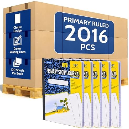 2016 Pack (Pallet) EPI Primary Ruled Composition Notebook Bulk, 200 pages (100 Sheets), 9-3/4 x 7-1/2, Blank Top Header For Drawing, Story Paper, Heavy Duty, School Supplies, Grades K-2, Sewn Binding by EPI
