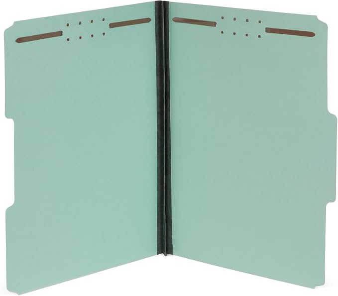 Blue Summit Supplies 25 Pressboard Fastener Folders, Letter 1", Gray Green | Heavy-duty 25pt pressboard, 1 in expansion, 1/3 top tab, embedded fasteners, for reports, files, and records by BlueSummitSupplies