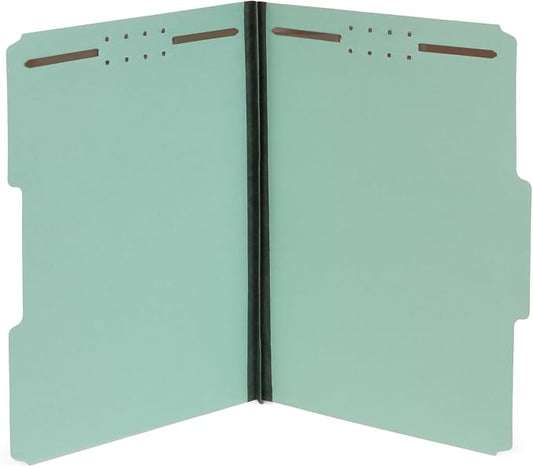 Blue Summit Supplies 25 Pressboard Fastener Folders, Letter 1", Gray Green | Heavy-duty 25pt pressboard, 1 in expansion, 1/3 top tab, embedded fasteners, for reports, files, and records by BlueSummitSupplies