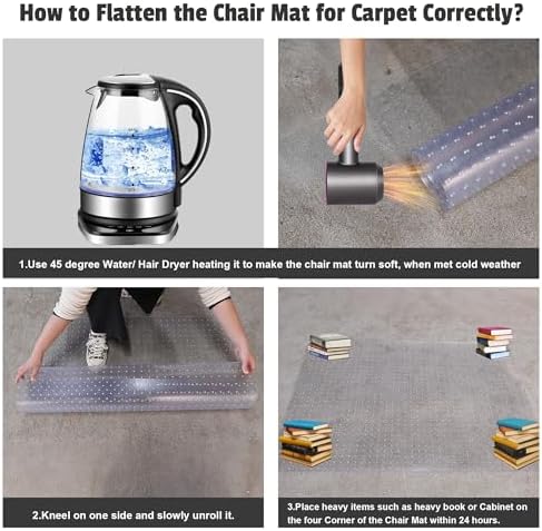 Office Chair Mat, 30" x 48" Transparent Office Desk Chair Mat for Carpeted Floors, Studded Carpet Floors Protector Mat for Home & Offices - Image 7
