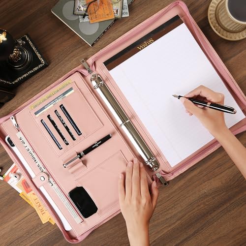 Vegan Leather Padfolio Binder, Personalized 3 Ring Binder for Women, Pink Leather, Handmade Portfolio Organizer, Engraved Resume Folder (Pink Pattern, Custom) - Image 6