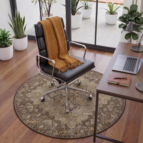 5FT Round Office Chair Mat for Hardwood Floor, Non-Slip Washable Brown - Image 2