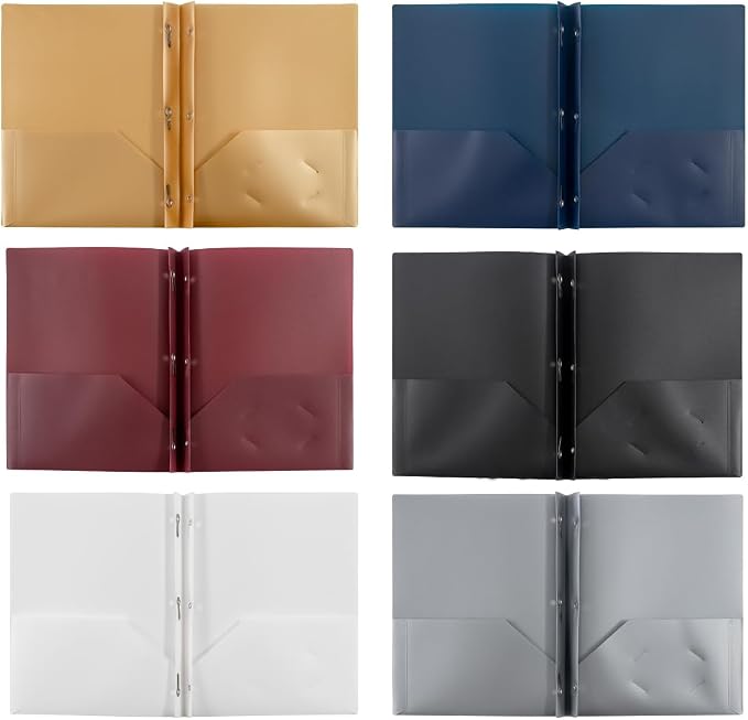 JAM PAPER Plastic Color POP Folders - 2 Pocket Durable Folders with Metal Prongs Fastener Clasps - Assorted Professional Colors - 6/Pack - Image 2