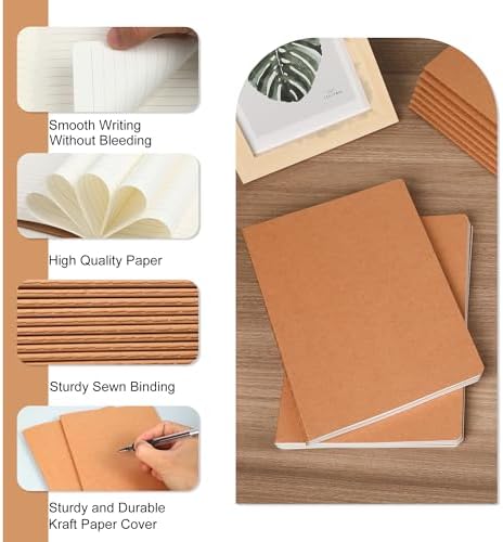 miikoul 12 Pack A5 Kraft Paper Notebook Lined Journal Bulk, 8.3 X 5.5 Inch, 60 Pages/30 Sheets, 80gsm, Travel Notebook Notepad for Adult, Students, Gift, Office, Back to School Supplies - Image 3