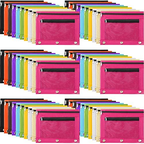 Fainne 60 Pack Pencil Pouches for 3 Ring Binder, A4/letter Size Compatible, 3 Hole Zipper Pouches with Clear Window, Double Zipper Pencil Case Bulk for Office School College Supplies(Multi Color) by Fainne
