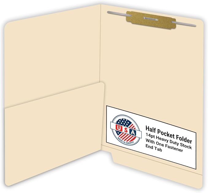 Manila Pocket File Folders, Doctor Stuff, Reinforced End Tab Folder with 1/2 Pocket on Inside Left and 2" Bonded Fastener on Top Right, Letter Size, 14 pt Manila Stock, Carton of 250 by DoctorStuff
