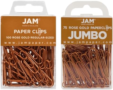 JAM PAPER Combo Pack Colorful Paper Clips - Standard & Jumbo - Rose Gold Paperclips - 1 Pack of 100 & 1 Pack of 75 by JAMPaper