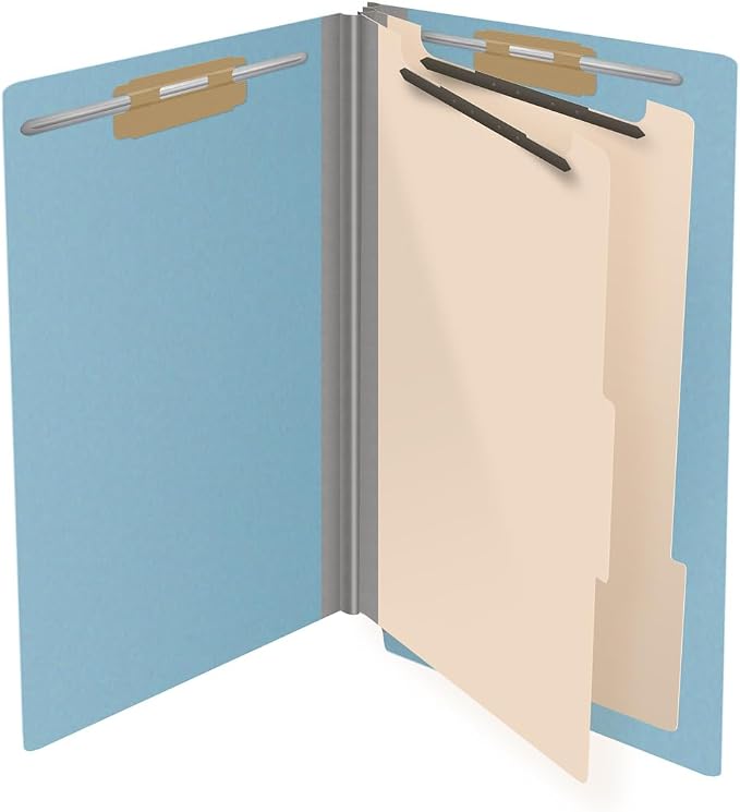 Ecom Folders End Tab Pressboard Classification Folders | Legal Size 25 Pt Stock with 2 Dividers and 2" Tyvek Expansion | Medical, Legal & Office Records Organizer | Light Blue, Box of 10 - Image 4