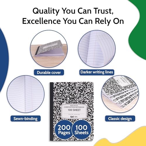 4 Pack - EPI Marble Hardcover Wide Ruled Composition Notebook | 200 Pages (100 Sheets), 9.75 x 7.5 in, Sturdy Sewn Binding | School, Office, Journaling, Notes - Image 3