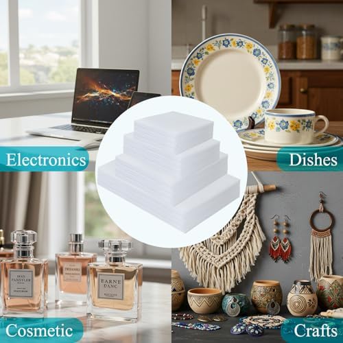 350 Pcs Dish Packing Supplies for Moving, 250 Cushion Foam Pouches and Sheets, 4 Sizes (16x12'', 12x12'', 12x8'', 8x8'') with 100 Fragile Stickers, Foam Pouches for Packing, Storage, Shipping - Image 5