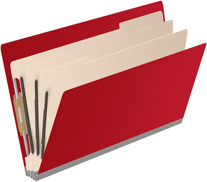 Pressboard Classification Folders, Full Cut End Tab, Legal Size, 3 Dividers, Deep Red (Box of 10) - Image 2