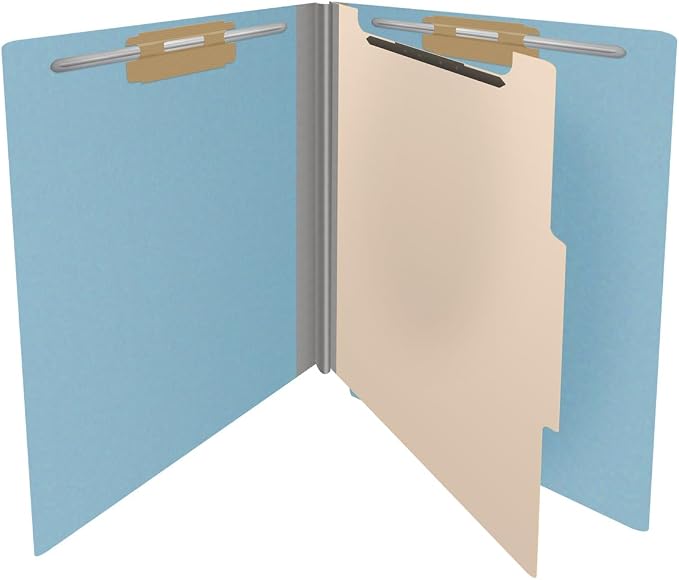 25 Pt. Pressboard Classification Folders, Full Cut End Tab, Letter Size, 1 Divider, Light Blue (Box of 10) - Image 4