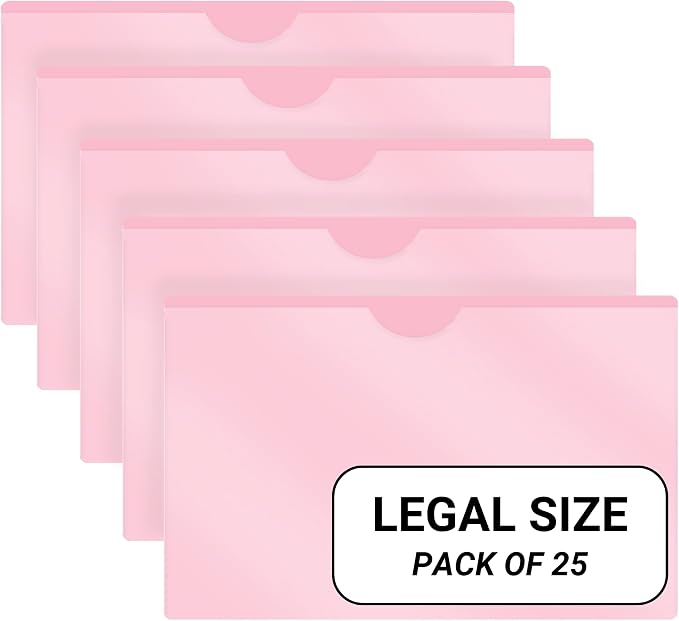 Doctor Stuff - Vinyl Plastic Pocket File Folders Closed Sides, Legal Size, Pack of 25 Clear Front Top Loading Job Jacket, Documents Holder for Office, High School and Medical Files, Pink by DoctorStuff