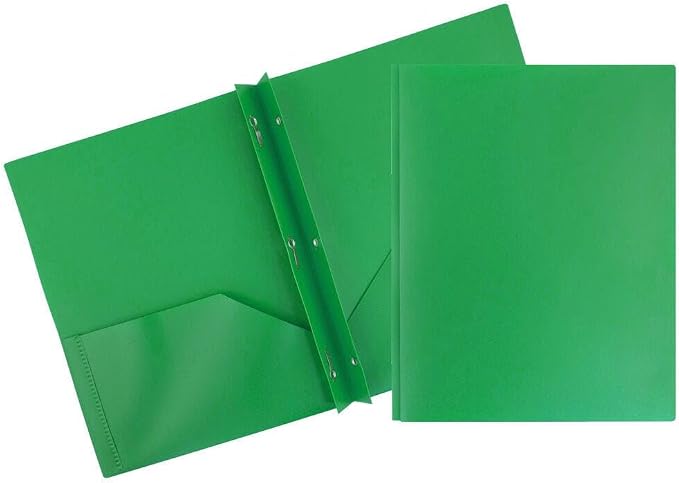 JAM PAPER Plastic 2 Pocket POP Folders - Durable School Folders with Metal Prongs Fastener Clasps - Green - 24/Pack by JAMPaper