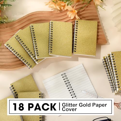 Jutom 18 Pcs Small Spiral Notebook Memo Pad 3x5, Glitter Gold - Image 2