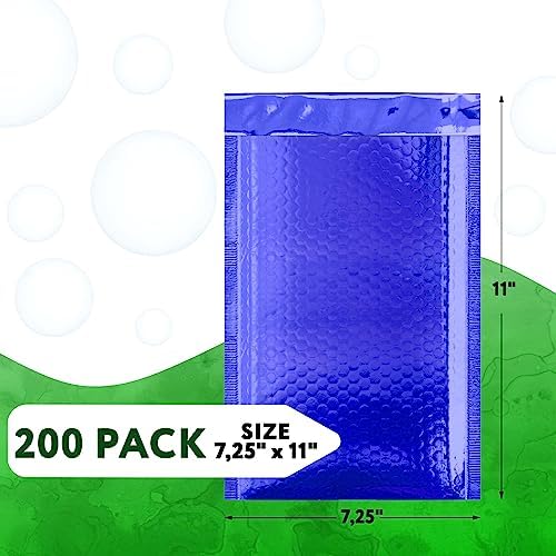 Metallic Bubble Mailers, Blue Glossy Padded Envelopes 7.25 x 11 Inches, Cushion Bubble Shipping Bags, Self Seal Mailing Envelopes, Pack of 200 - Image 2