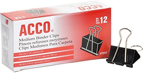 ACCO Binder Clips, Medium, Black, 12 per Box, 2 Boxes (72062) by ACCO+Brands