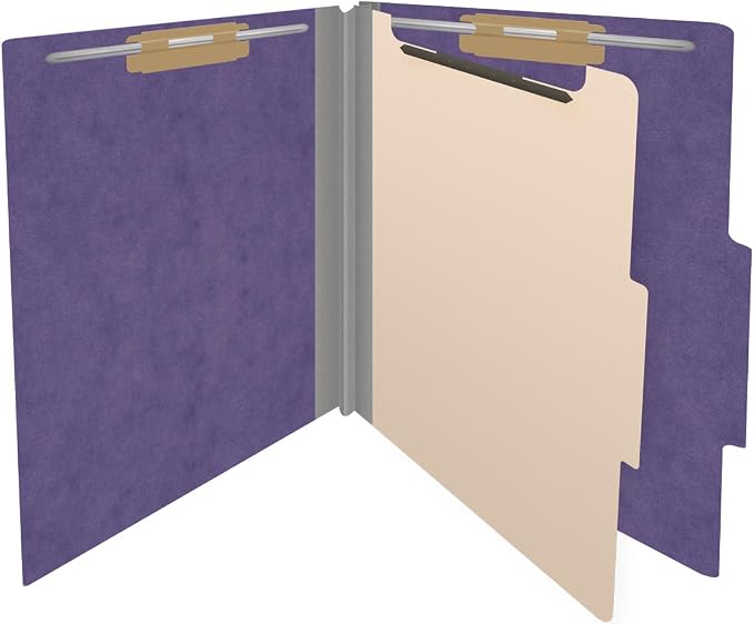 25 Pt. Pressboard Classification Folders, 2/5 Cut ROC Top Tab, Letter Size, 1 Divider, Purple (Box of 10) - Image 4