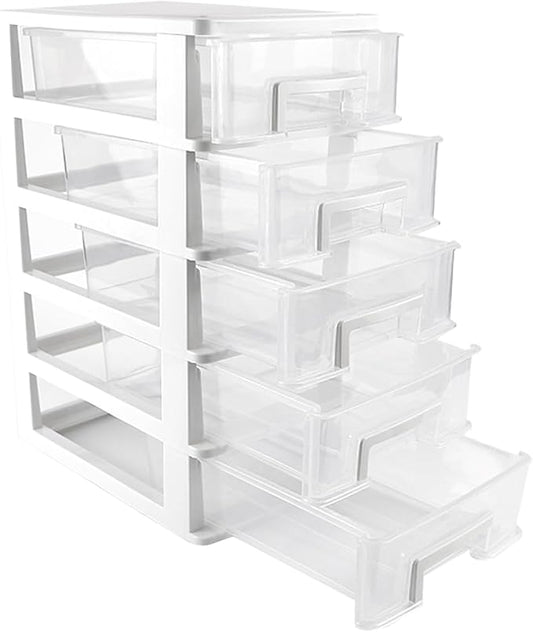 5 Tier Plastic Drawer Type Closet,Portable Storage Cabinet Sundries Storage Cosmetics Jewelry Storage Box for Home Office（White） by LNQ+LUNIQI