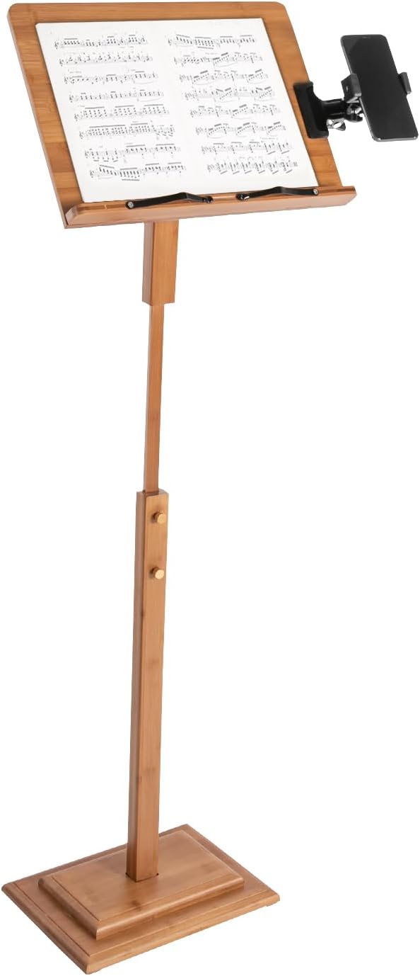 Sheet Music Stand & Desktop Book Stand with Phone Holder, Rotatable Music Book Holder Stand,Wooden Portable Sheet Music Table Stand Height Adjustable from 39.4-51.2in with Book Stand Support by Unknown