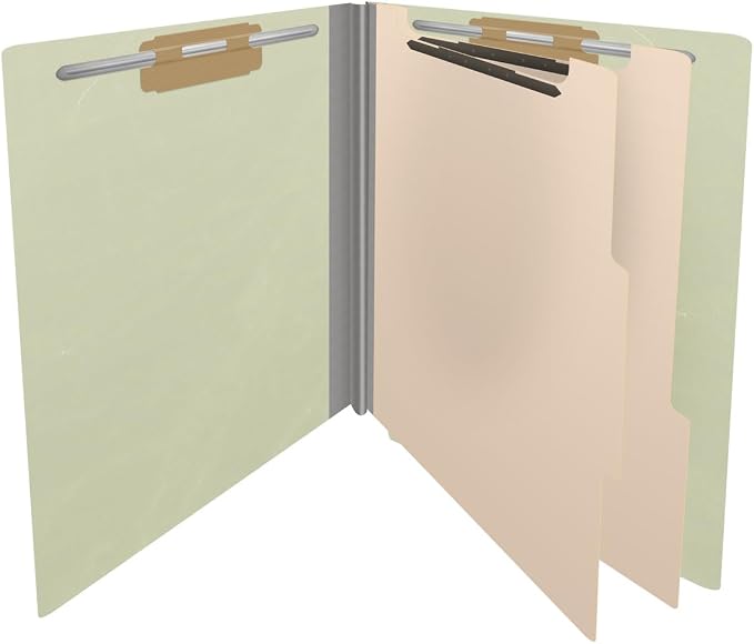25 Pt. Pressboard Classification Folders, Full Cut End Tab, Letter Size, 2 Dividers, Light Green (Box of 10) - Image 4