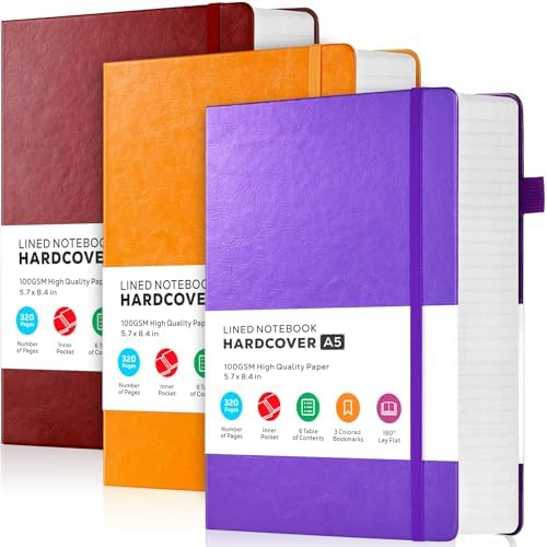 FOCUS DAY 3 Pack Lined Journal Notebooks, A5 Thick Notebook Journal Set for Work Writing, 320 Pages Hardcover Leather Bound Notebook Bulk for Women Men Office School, 5.7'' X 8.4'', Multicolor by FOCUSDAY