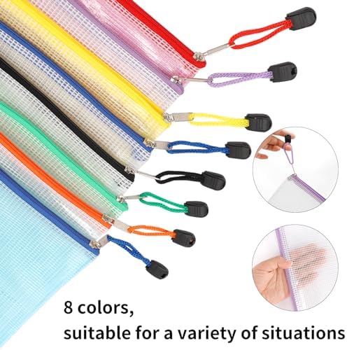 EOOUT 16pcs Mesh Zipper Pouch, Puzzles, Board Game Storage Bags for Organizing, Waterproof Zip File Bags, Letter Size, A4 Size, for School Office Supplies, Storage Bags, 8 Colors - Image 3