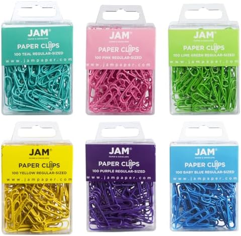 JAM PAPER Colorful Standard Paper Clips - Regular 1 Inch Paperclips - Spring Assortment - 6 Packs of 100 by JAMPaper