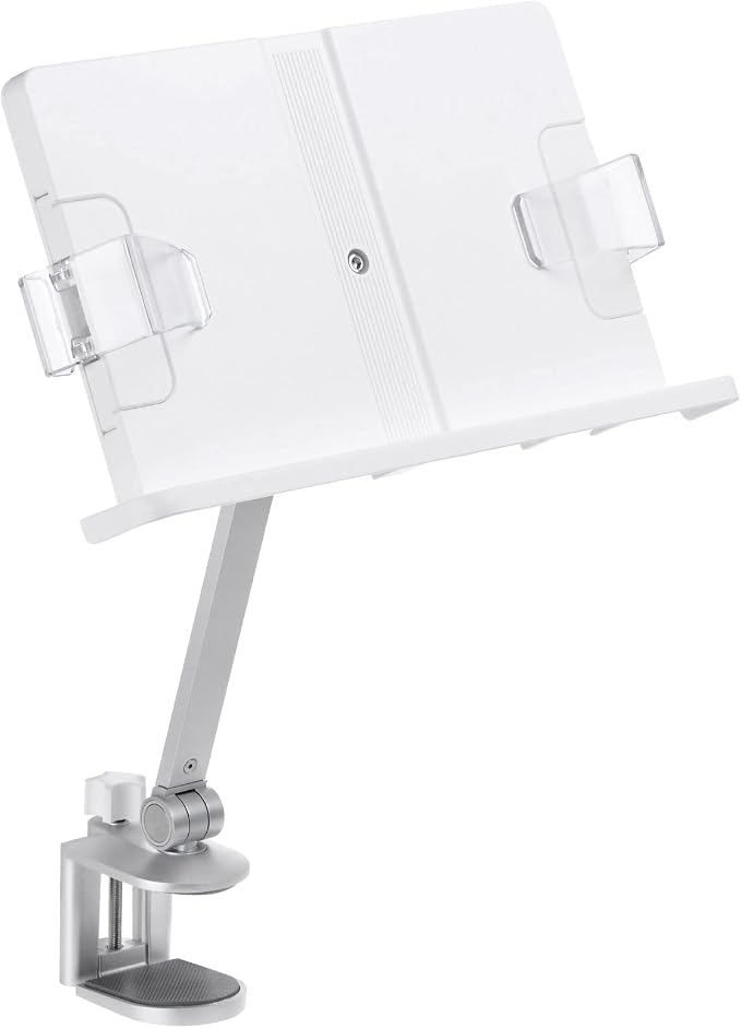 PATIKIL Book Stand for Reading, Metal Reading Rest Book Holder with Page Clips, Height Angle Adjustable, 360° Rotating Arm Suitable for Sheet Music, Laptop by PATIKIL