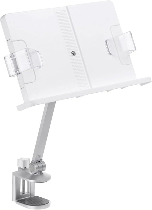 PATIKIL Book Stand for Reading, Metal Reading Rest Book Holder with Page Clips, Height Angle Adjustable, 360° Rotating Arm Suitable for Sheet Music, Laptop by PATIKIL