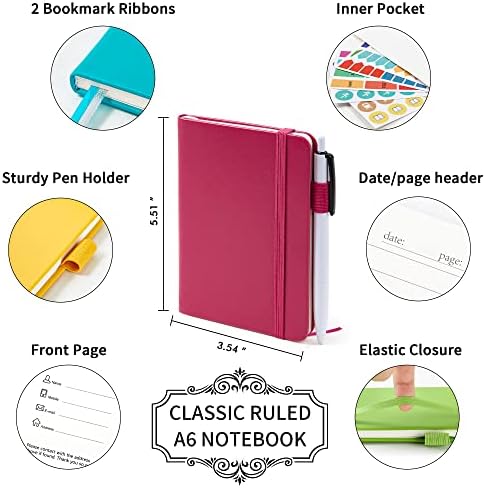 feela Pocket Small Notebooks Bulk, Mini Cute Notepads Hardcover College Ruled Lined Journals with Pen Holder for School Business Memos, with 15 Black Pens, 3.5”x 5.5”, 15 Pack, A6, Solid Colors - Image 2