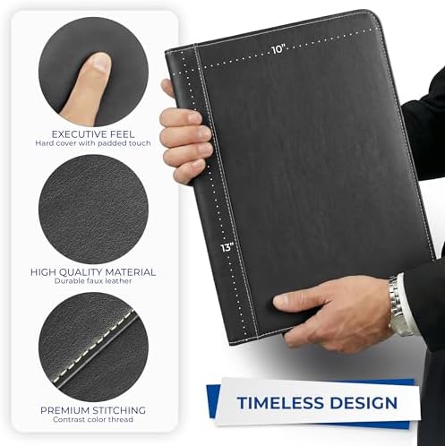 Samsill Contrast Stitch Faux-Leather Padfolio, Business Portfolio for Men and Women, Resume Document Organizer with 8.5 x 11 Inch Writing Pad, Black - Image 5