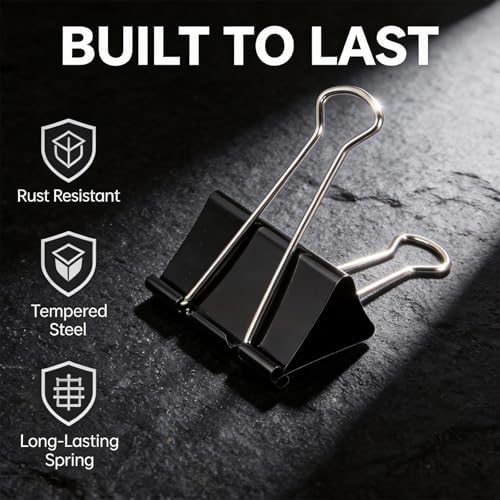 3 Inch Extra Large Jumbo Binder Clips (30 Pack)– Sturdy Black Metal Paper Clamps, Bulldog Clips for Office, Home & Classroom, Tempered Steel with 1.5" Capacity for Documents, Files, Craft Boards - Image 3