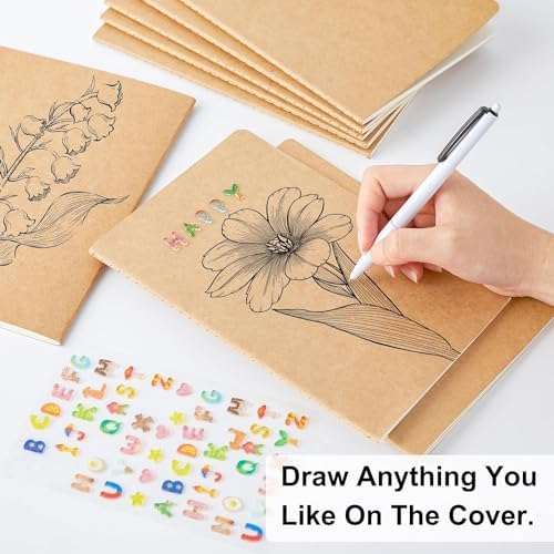 feela 8 Pack Unlined Kraft Paper Notebooks, Blank Journal Note Pad for Drawing Writing, Small Sketchbook Travel Journal Bulk for Women Kids Students Office School Supplies, A5, 60 Pages, 8.3” X 5.5” - Image 3
