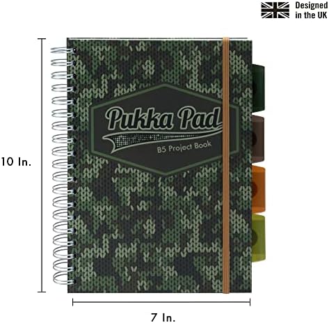 Pukka Pad 5 Subject Spiral Notebook 3-Pack - 200 Pages, 100 Sheets of 80GSM Paper with Repositionable Dividers & Perforated Edges for School & Office Planning & Organization - B5-7 X 10, Camo - Image 3