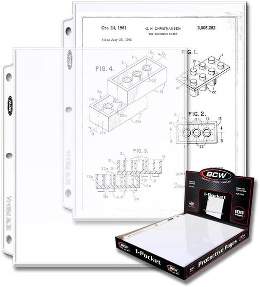 BCW Pro 1-Pocket Document Pages (100 CT. Pack | Archival Acid-Free Storage for 8.5 x 11" Documents | Sheet Protectors with Toploading Design | Universal Fit in 3-Ring Binders and Albums by BCW