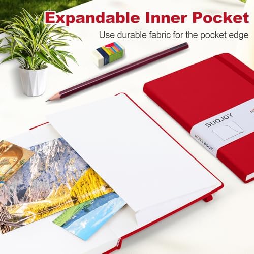 SUQJOY Lined Journal Notebooks, 160 Pages, 5.5x 8.2-Inch Journals for Women Men, Hardcover Notebook with 100 gsm Thick Paper, A5 Size College Ruled Notebook (Red) - Image 4