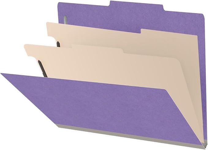 Heavy Duty End Tab Color Folders, 2/5 Cut ROC Top Tab, Letter Size, 2 Divider, Purple (Box of 10) by Ecom+Folders
