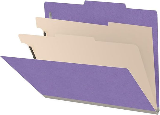 Heavy Duty End Tab Color Folders, 2/5 Cut ROC Top Tab, Letter Size, 2 Divider, Purple (Box of 10) by Ecom+Folders